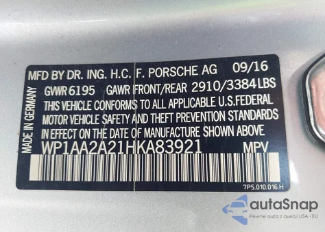 2017 Porsche Cayenne Platinum Edition from USA, damaged, VIN WP1AA2A21HKA83921